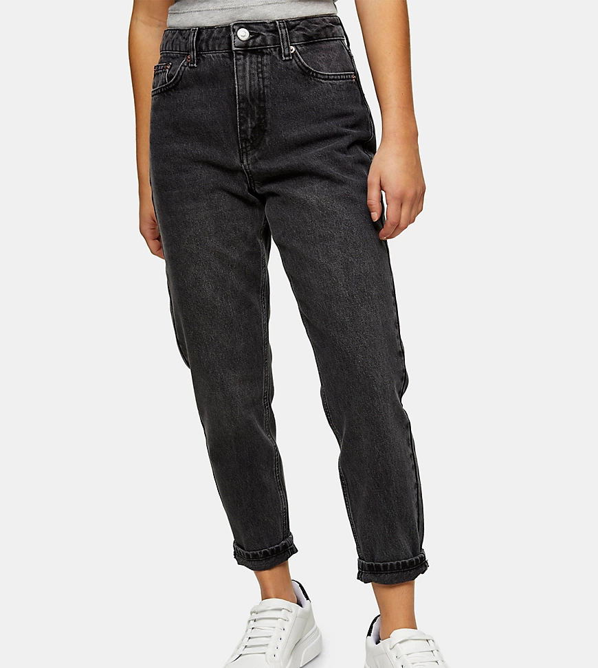 Topshop Petite – Mom-Jeans in verwaschenem Schwarz günstig online kaufen