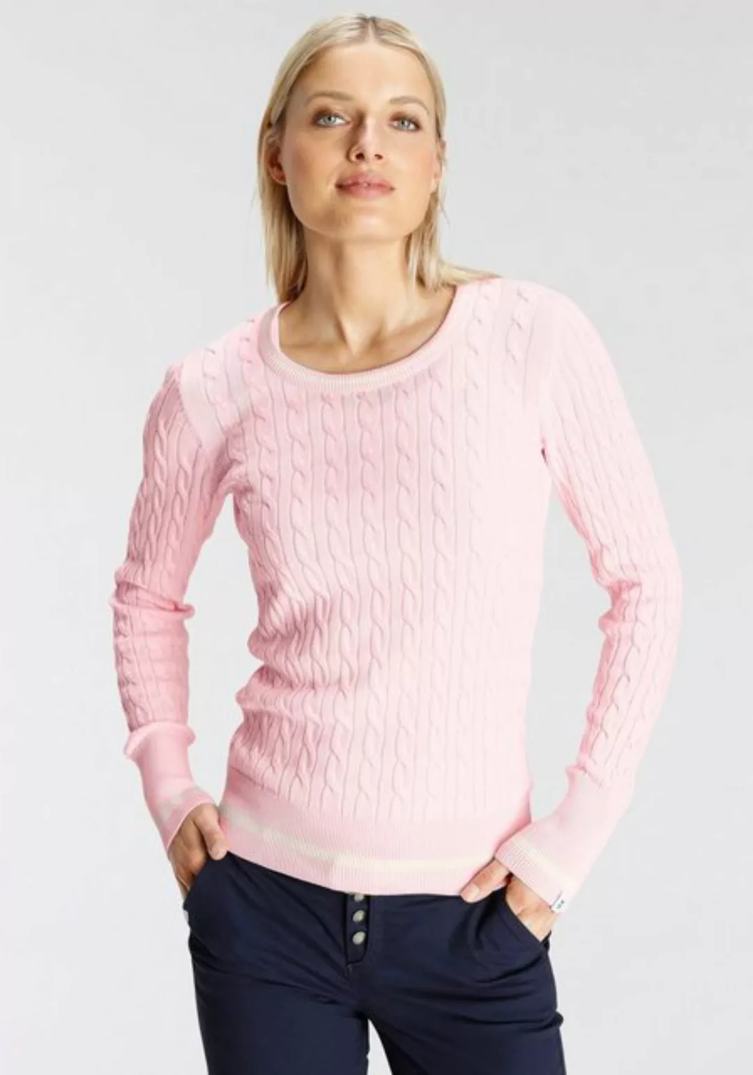 DELMAO Strickpullover mit Kontaststreifen und durchendem Zopfmuster - NEUE günstig online kaufen