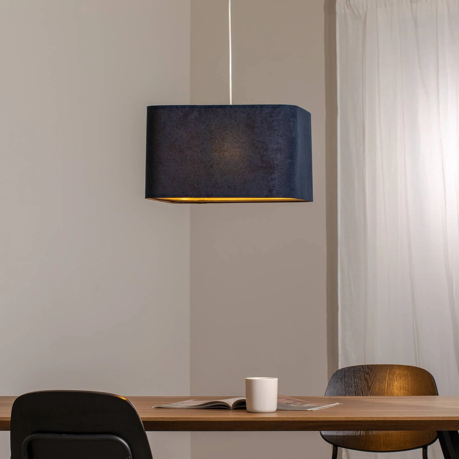 Hängeleuchte Kwadro, dunkelblau, 40 x 40 cm, Velourstoff günstig online kaufen