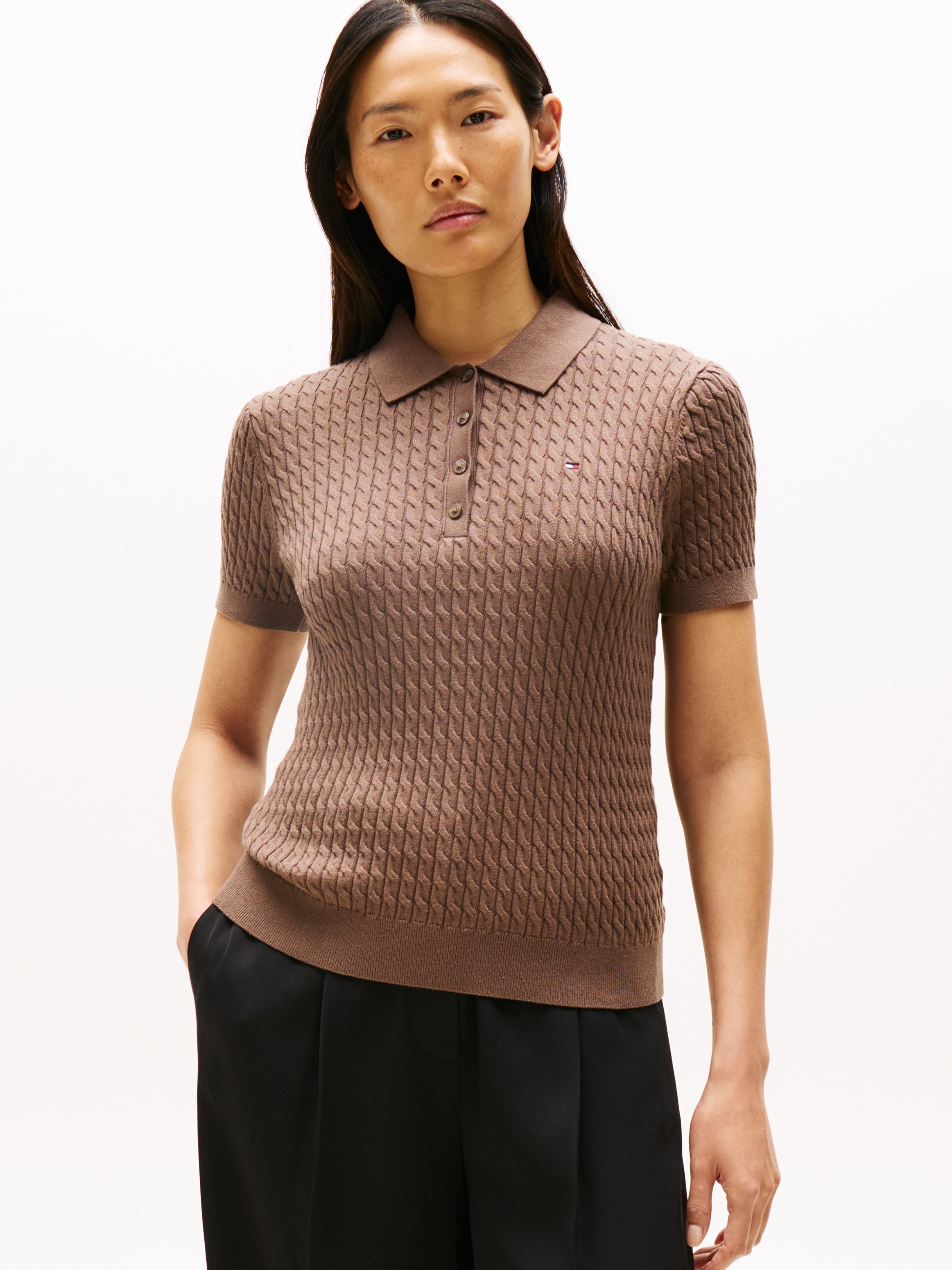 Tommy Hilfiger Poloshirt "CO CABLE POLO-NK SS SWEATER", mit Zopfmuster günstig online kaufen