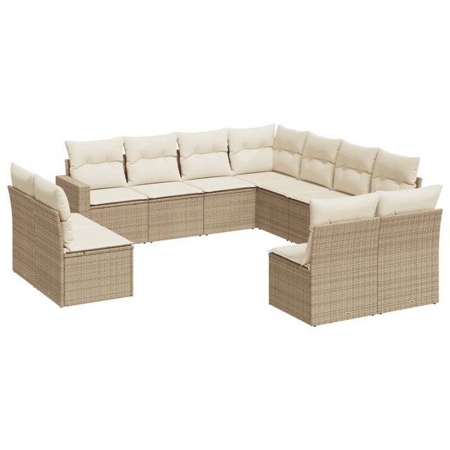 vidaXL Sofaelement 11-tlg. Garten-Sofagarnitur mit Kissen Beige Poly Rattan günstig online kaufen