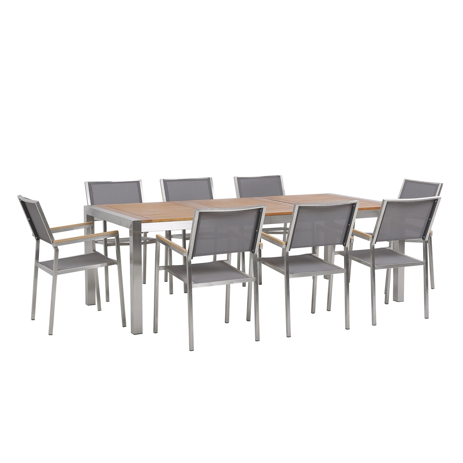 Beliani Gartentisch Set GROSSETO Grau Heller Holzfarbton Silber 100x220x87 günstig online kaufen