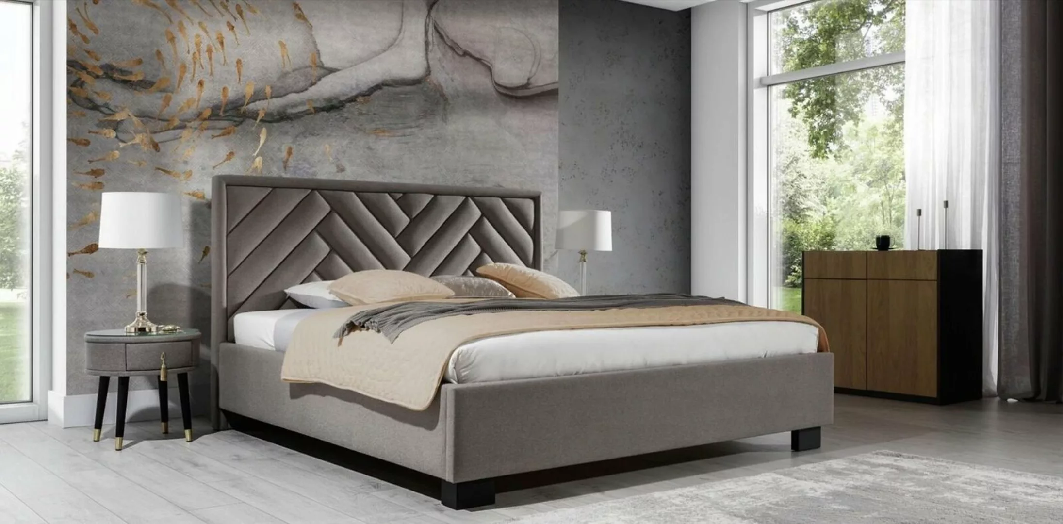 JVmoebel Bett, Polster Bett Möbel Luxus Möbel Schlafzimmer Betten Taupe Bra günstig online kaufen