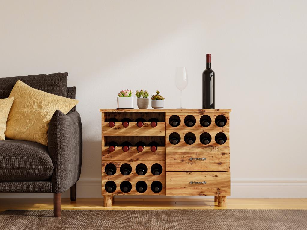 Flaschenregal - Tannenholz & MDF - 90 x 32 x 69 cm - Holzfarben - RIOJA günstig online kaufen