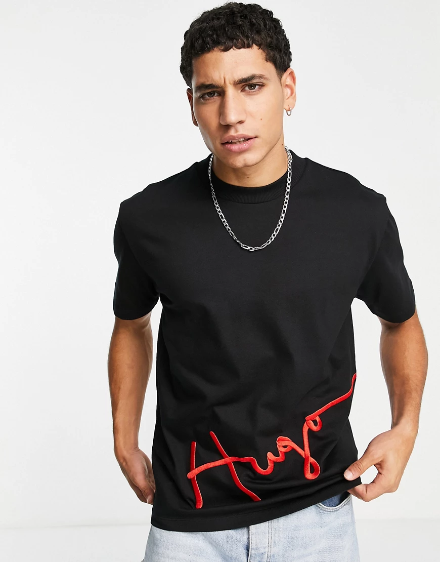 HUGO – Dresco – T-Shirt in Schwarz mit Script-Logo günstig online kaufen