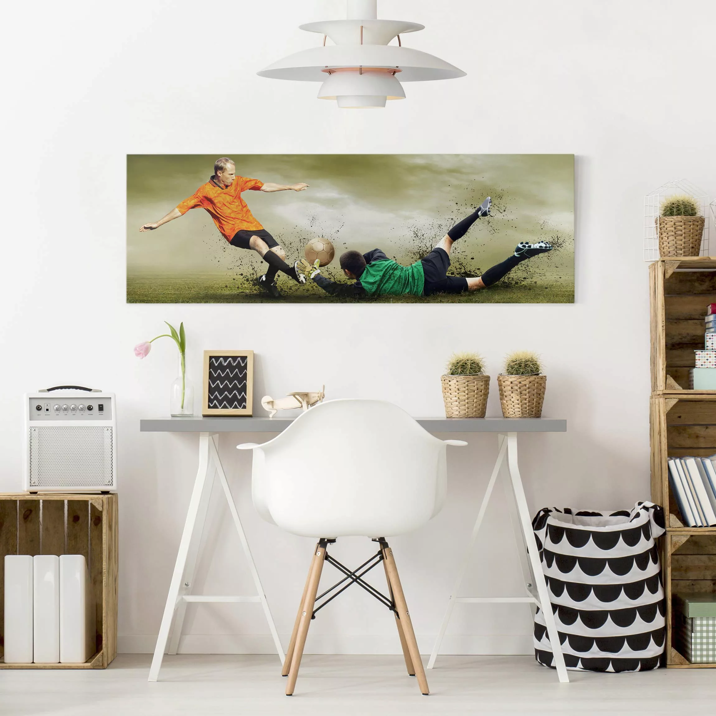 Leinwandbild Kinderzimmer - Panorama Clash of the Football Players günstig online kaufen