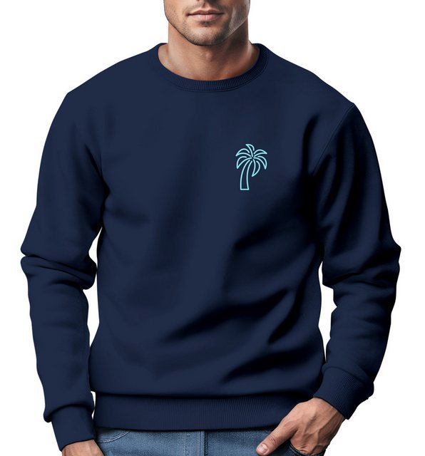 Neverless Sweatshirt Sweatshirt Herren Aufdruck Print Palme Line Art Motiv günstig online kaufen