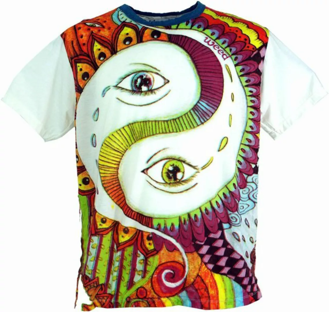 Guru-Shop T-Shirt Weed T-Shirt - Yin Yang weiß/bunt alternative Bekleidung, günstig online kaufen