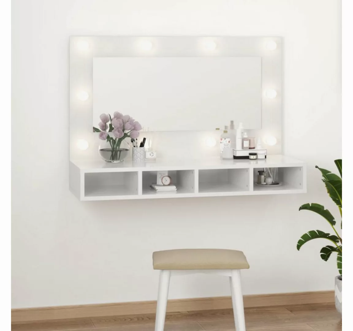 vidaXL Badezimmerspiegelschrank Spiegelschrank mit LED Hochglanz-Weiß 90x31 günstig online kaufen