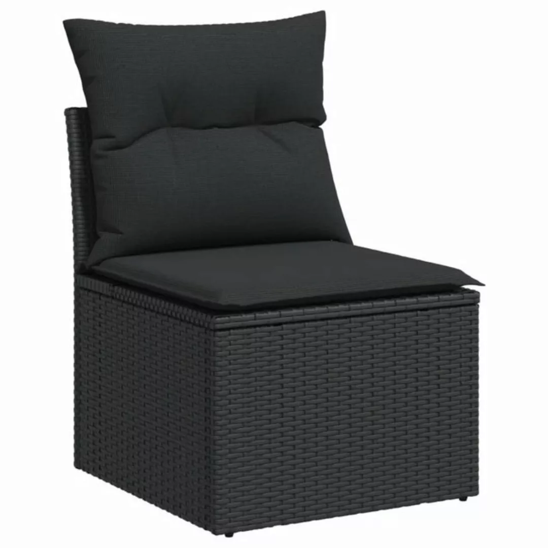 vidaXL Loungesofa Gartensessel ohne Armlehnen mit Kissen Schwarz Poly Ratta günstig online kaufen