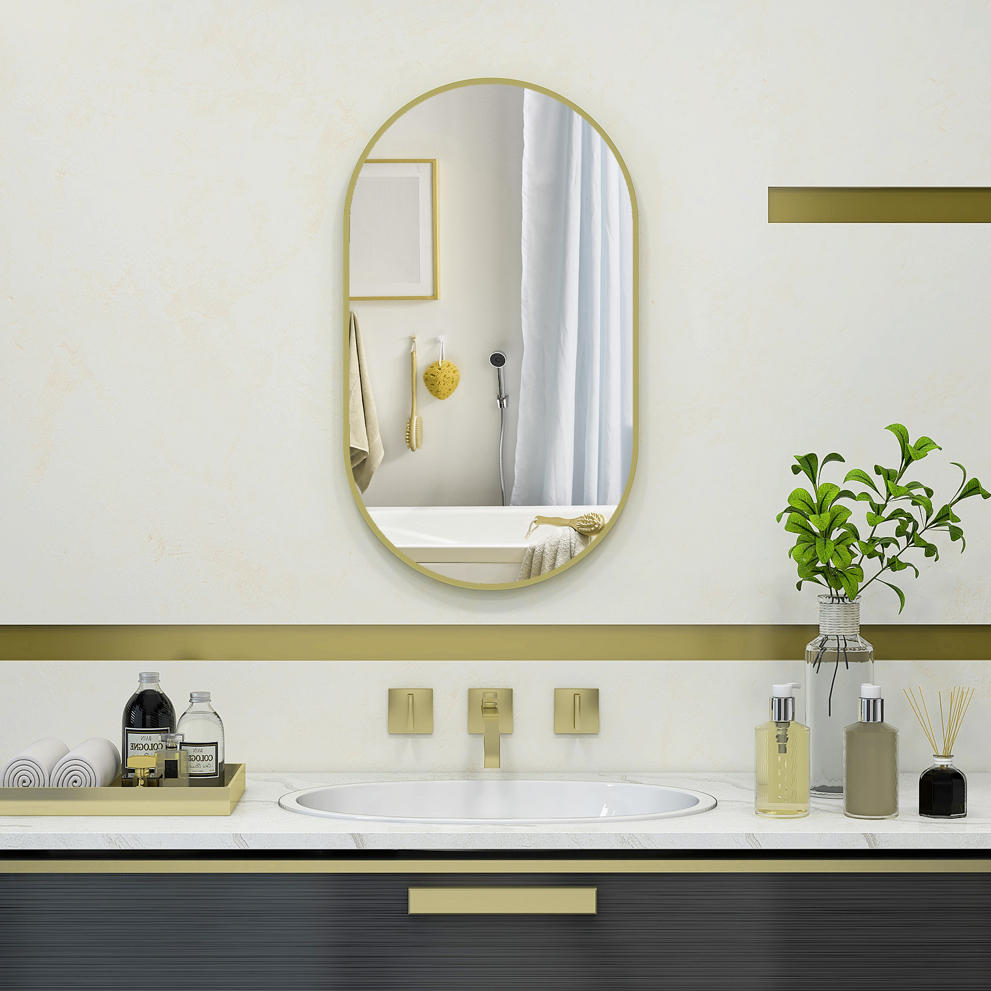 HOMCOM Ovaler Wandspiegel, Badezimmerspiegel, 40 x 70 cm, abgerundeter Rahm günstig online kaufen