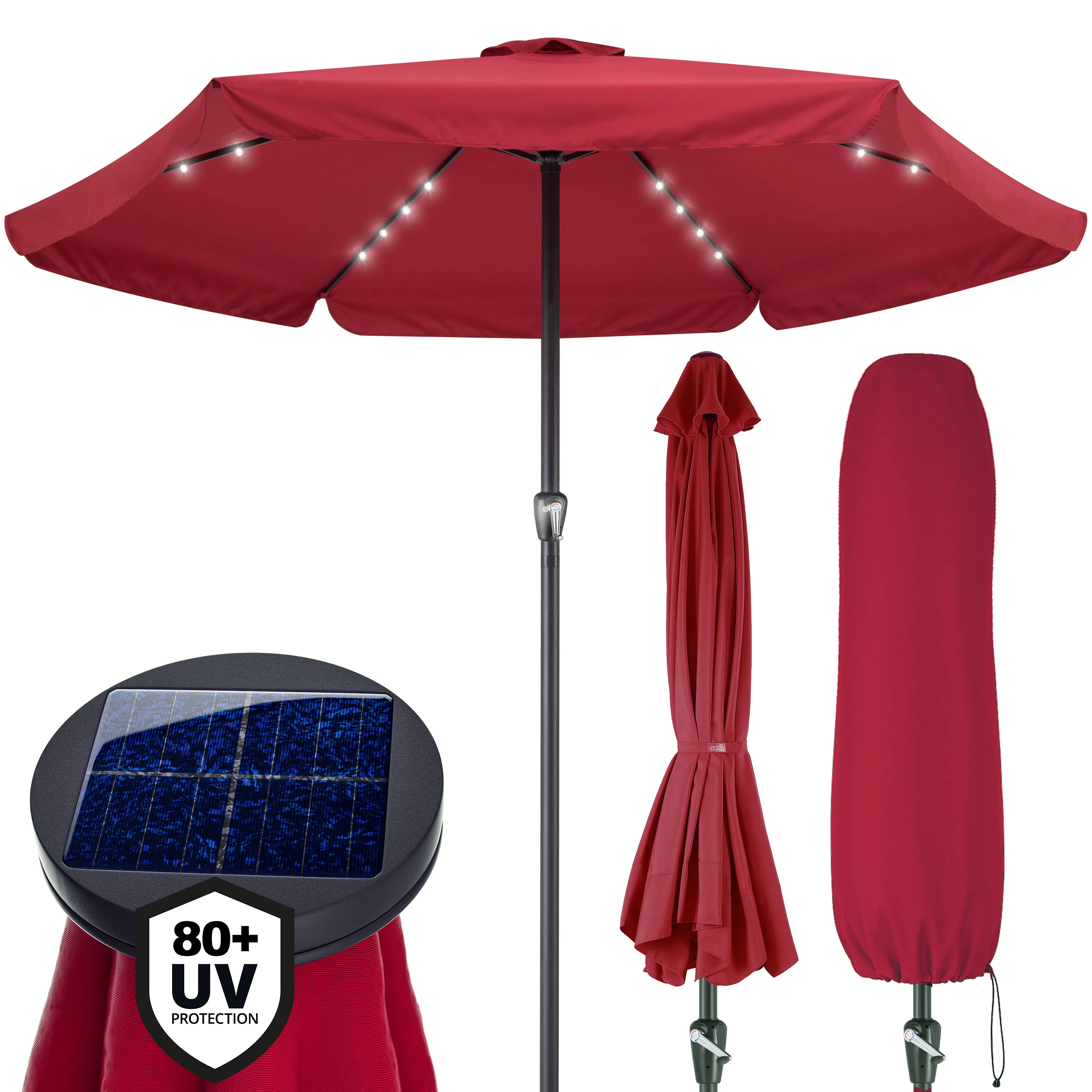 LED Solar Sonnenschirm Athen Rot Ø330cm UV-Schutz 80+ günstig online kaufen
