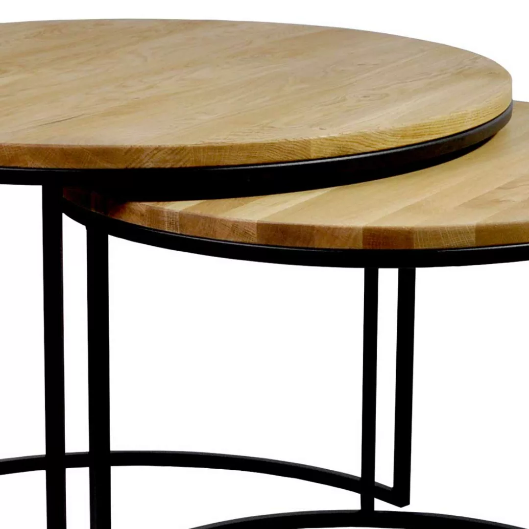 Zweisatz Tische aus Wildeiche Massivholz & Metall runde Platte (zweiteilig) günstig online kaufen