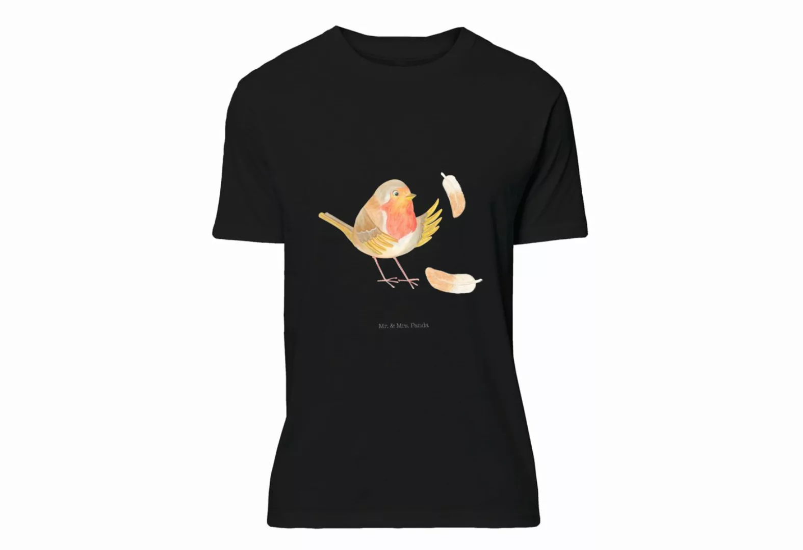 Mr. & Mrs. Panda T-Shirt Rotkehlchen mit Federn - Schwarz - Geschenk, Gebur günstig online kaufen
