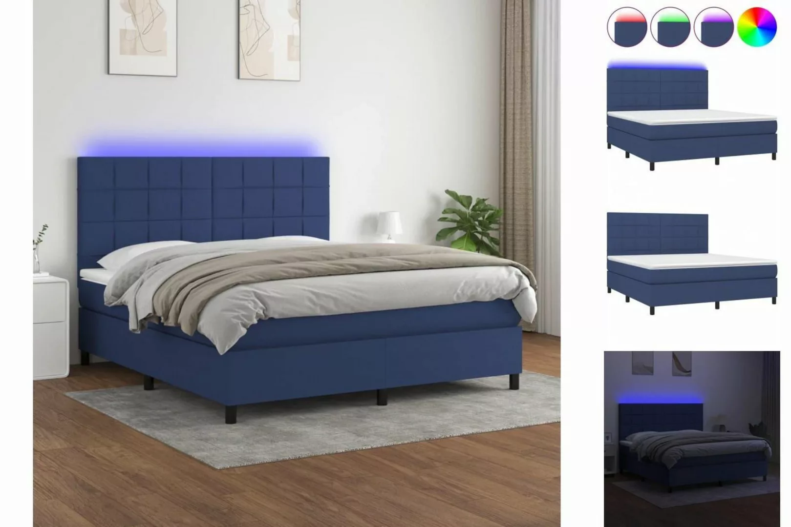 vidaXL Boxspringbett Boxspringbett mit Matratze LED Blau 180x200 cm Stoff B günstig online kaufen