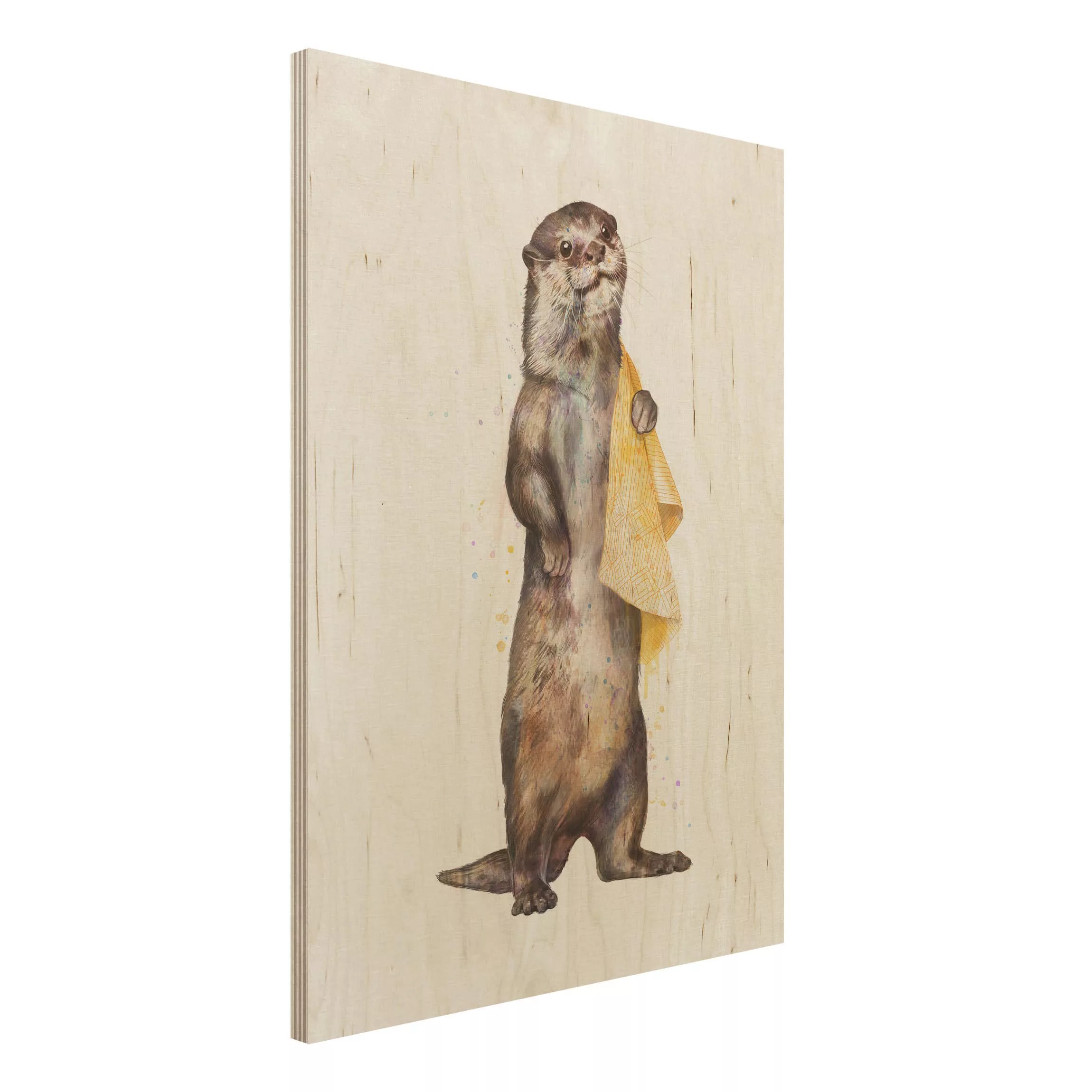 Holzbild Tiere - Hochformat 3:4 Illustration Otter mit Handtuch Malerei Wei günstig online kaufen