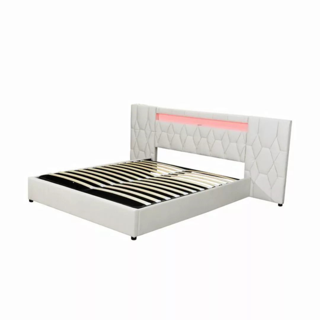 Rutaqian Stauraumbett Doppelbett mit LED Luxuriöses Polsterbett 160x200cm m günstig online kaufen