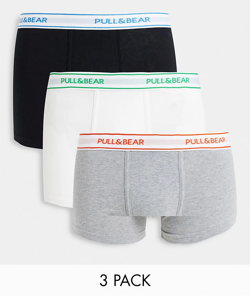 Pull&Bear – 3er-Pack Boxershorts in Schwarz, Weiß und Blau-Bunt günstig online kaufen