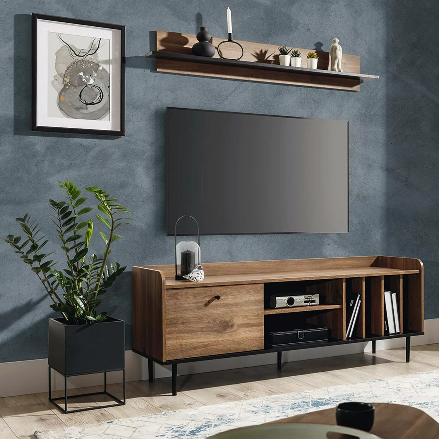 TV Lowboard im Retro Design VAREDO-132 in Eiche Nb. mit Wandboard, B/H/T: c günstig online kaufen