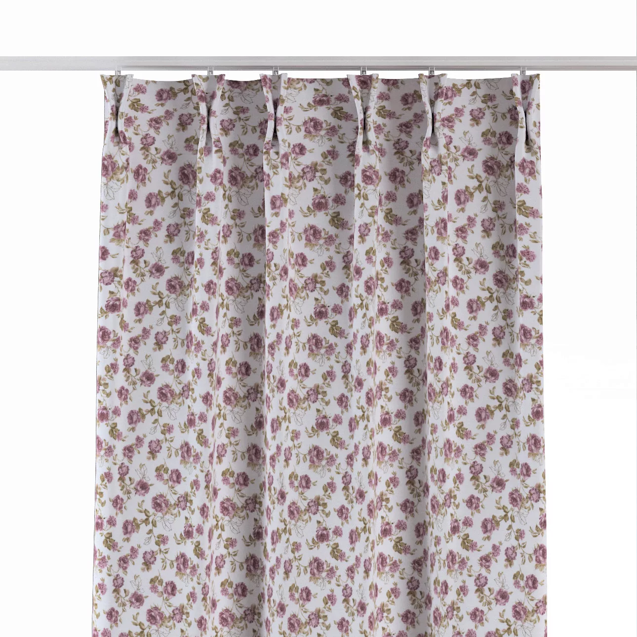 Vorhang mit flämischen 2-er Falten, weiß-rosa, Flowers (143-95) günstig online kaufen