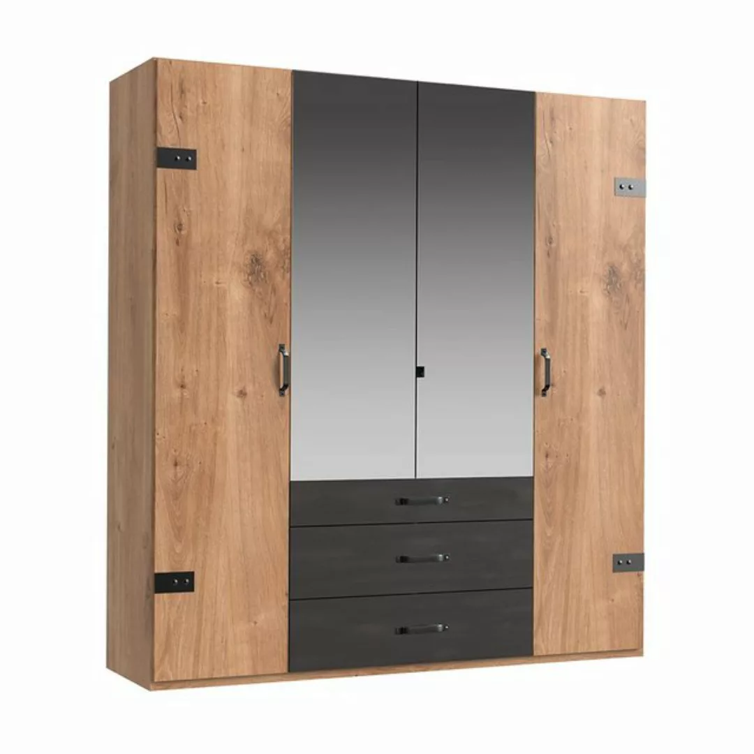 Lomadox Kleiderschrank DAVENPORT-43 200cm, 4 Türen (2 Spiegeltüren), 3 Schu günstig online kaufen