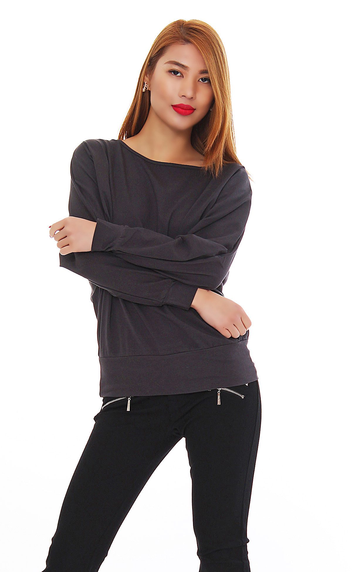 Mississhop Langarmshirt Damen-Sweatshirt mit Fledermausärmeln Ida günstig online kaufen