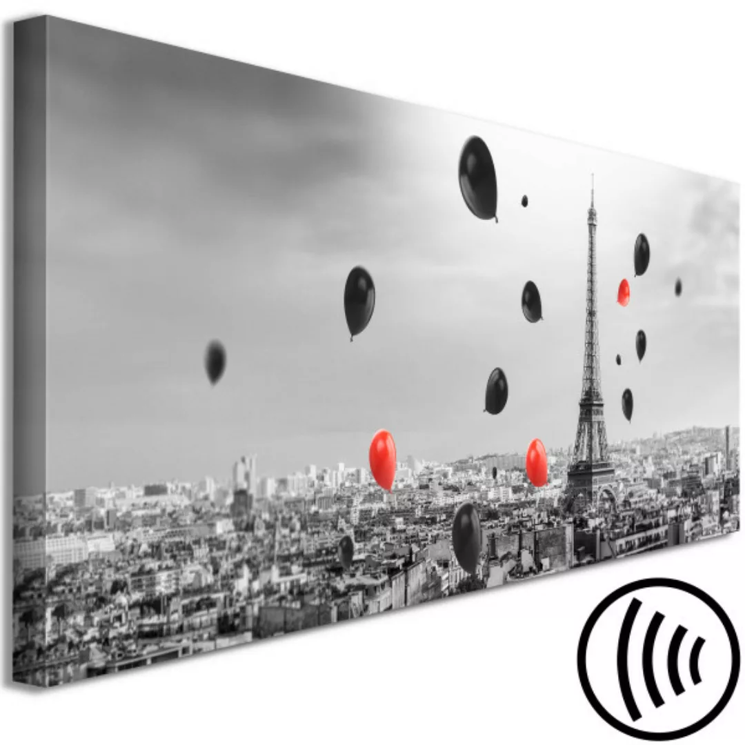 Bild auf Leinwand Panorama von Paris mit Ballons - Schwarz-Weiß-Foto mit de günstig online kaufen