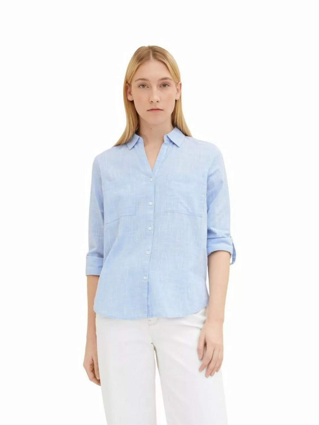 TOM TAILOR Blusenshirt Langarm Hemd BLOUSE WITH SLUB STRUCTURE 5329 in Blau günstig online kaufen