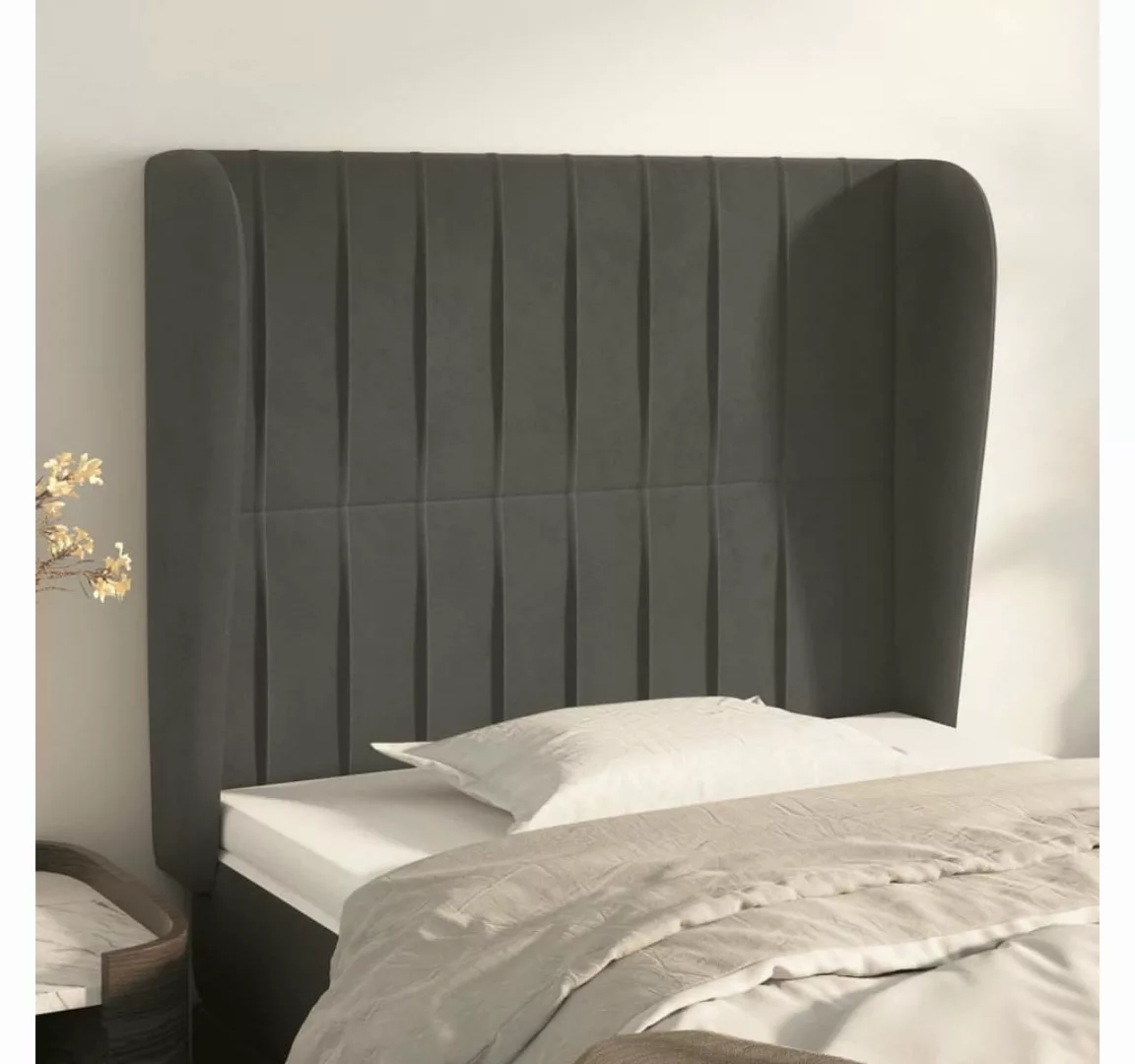 vidaXL Bett, Kopfteil mit Ohren Dunkelgrau 93x23x118/128 cm Samt günstig online kaufen