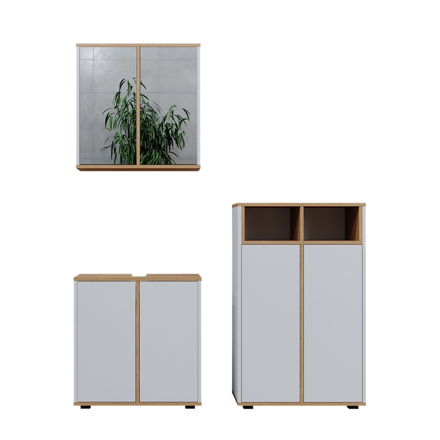 Vicco Badmöbel-Set Didi Weiß/Artisan 3 Teile Midischrank mit 2 Türen günstig online kaufen