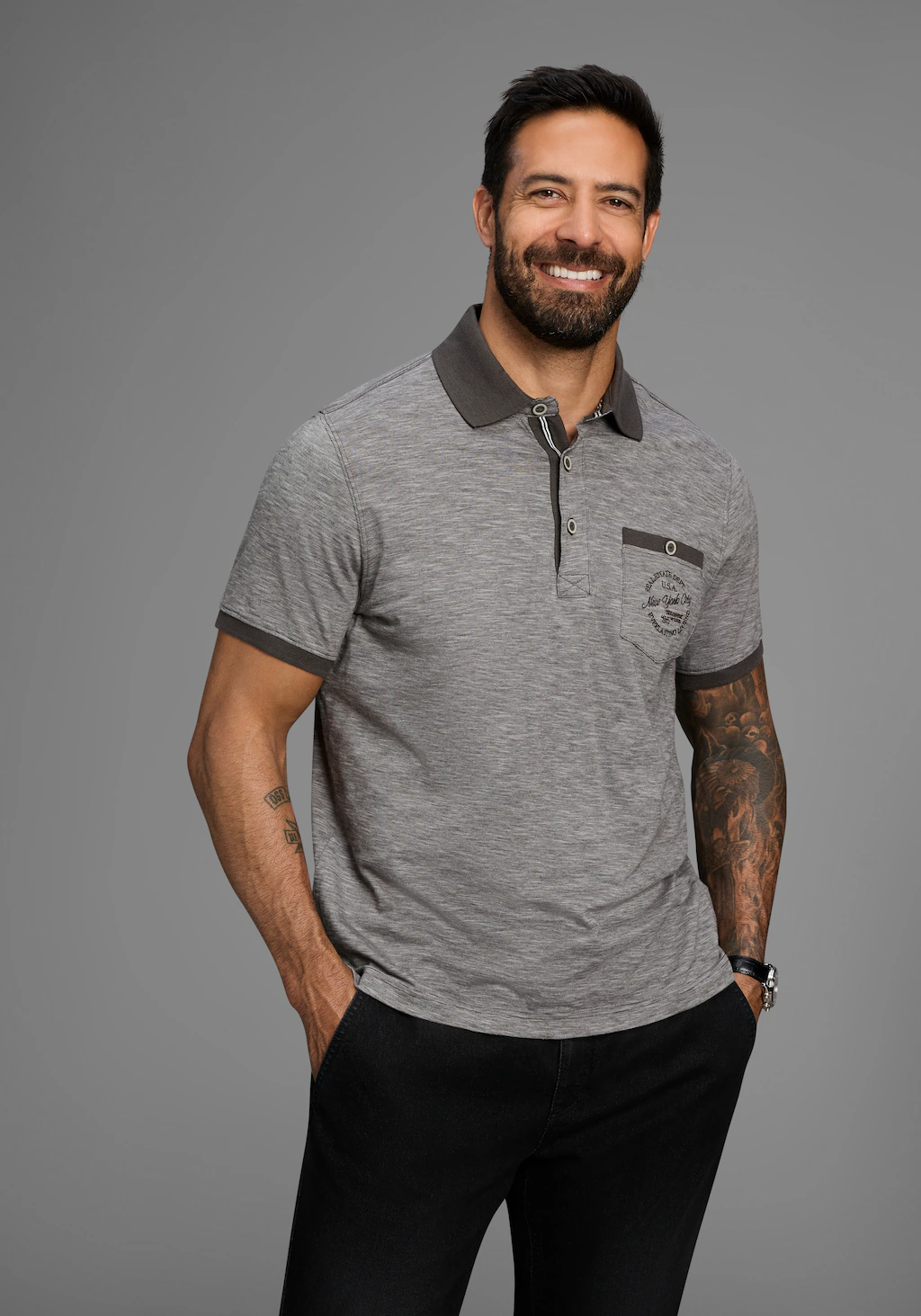 Mans World Poloshirt, Kurzarm, Regular Fit, melierte Struktur, Rundhalsauss günstig online kaufen