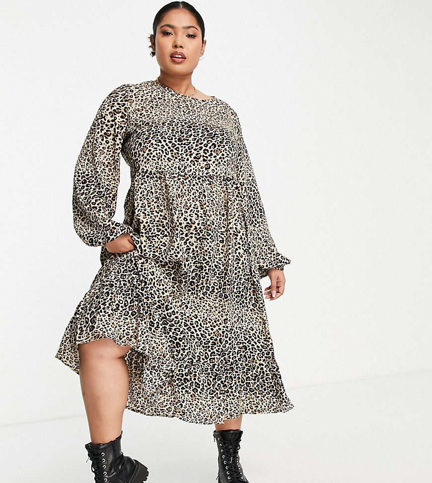 Urban Threads Plus – Maxikleid mit Leopardenmuster-Braun günstig online kaufen