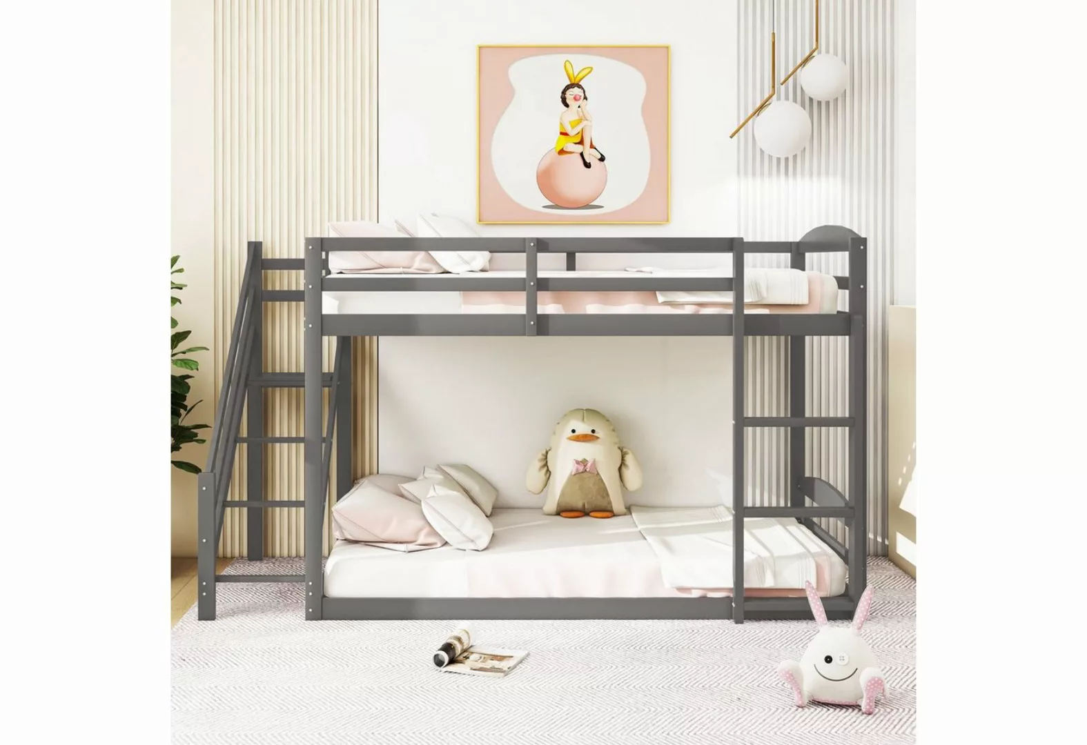 SOFTWEARY Etagenbett mit 2 Schlafgelegenheiten, Rollrost und Leiter (90x200 günstig online kaufen