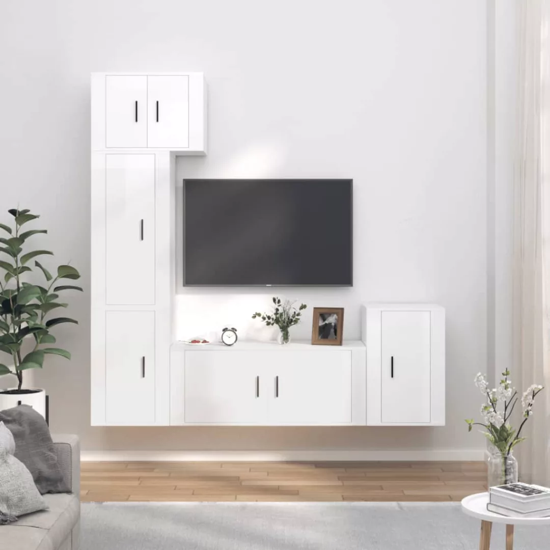 Vidaxl 5-tlg. Tv-schrank-set Hochglanz-weiß Holzwerkstoff günstig online kaufen