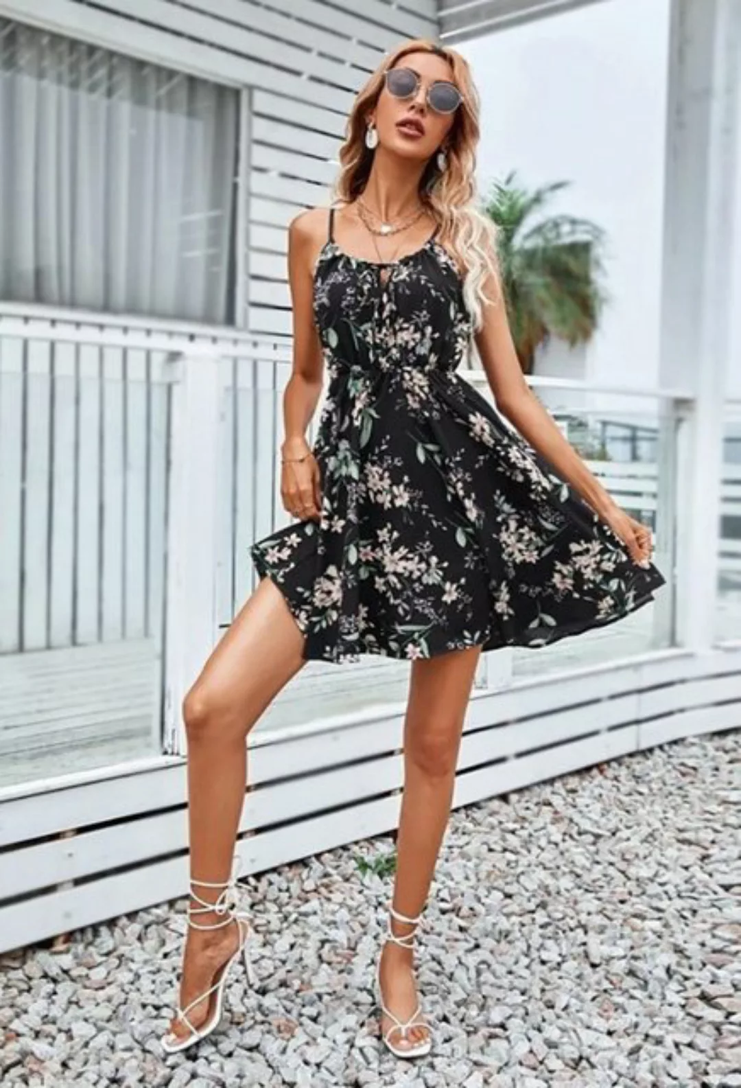 SEGUEN Strandkleid Kleid mit Hosenträger-Print und elastischer Taille (Somm günstig online kaufen