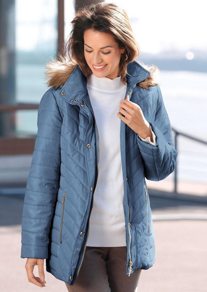 GOLDNER Winterjacke Longjacke mit Kapuze und Fellimitat günstig online kaufen