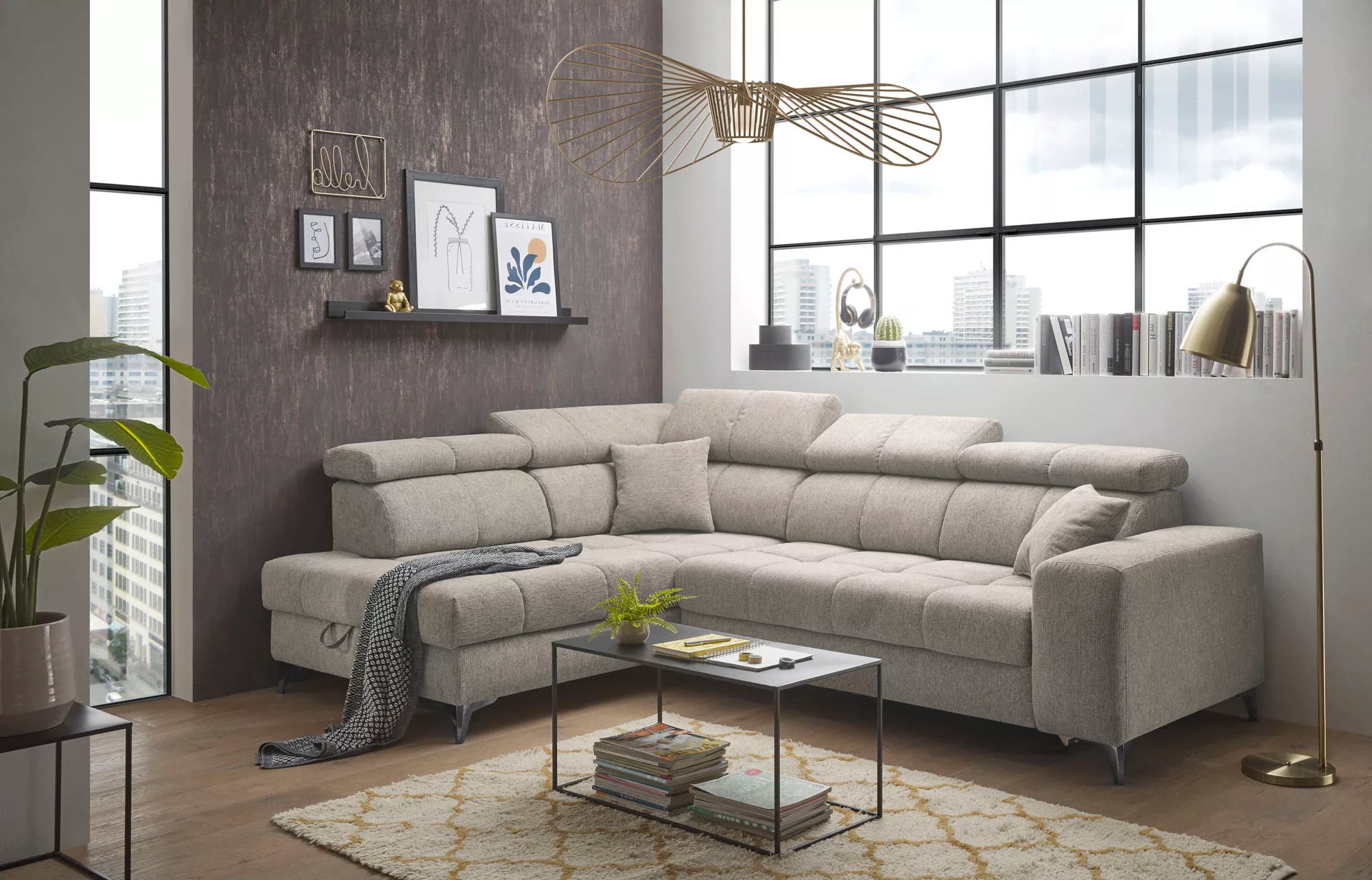 ED EXCITING DESIGN Ecksofa "Sydney L-Form mit Bettfunktion, Bettkasten, Kop günstig online kaufen