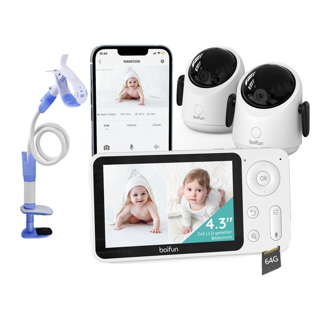 Boifun Video-Babyphone 2MP Babyphone mit Kamera 30 Stunden Akku mit 4,3 Zol günstig online kaufen