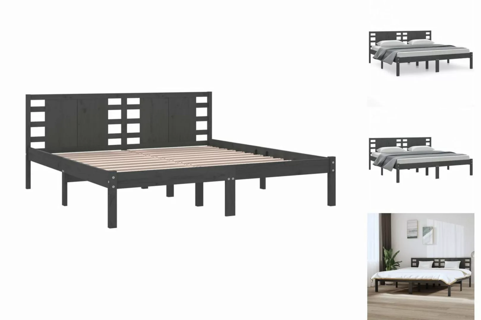 vidaXL Bettgestell Massivholzbett Grau Kiefer 200x200 cm Bett Bettgestell D günstig online kaufen