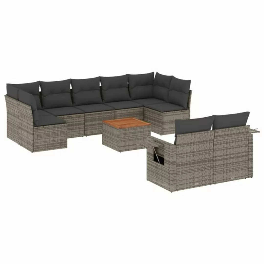 vidaXL Loungesofa 10-tlg. Garten-Sofagarnitur mit Kissen Grau Poly Rattan, günstig online kaufen