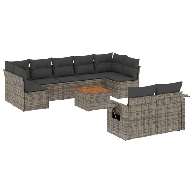 vidaXL Sofaelement 10-tlg. Garten-Sofagarnitur mit Kissen Grau Poly Rattan günstig online kaufen