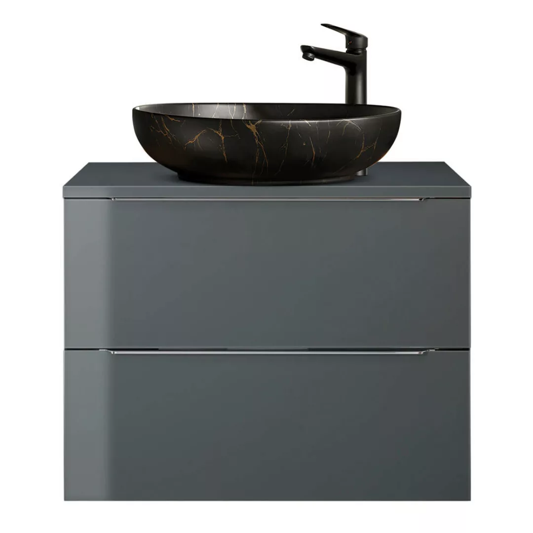 Waschtisch 80cm mit Aufsatz-Waschbecken, grau Hochglanz mit Eiche Nb., AMAR günstig online kaufen