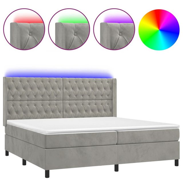 vidaXL Boxspringbett Boxspringbett mit Matratze und LED Samt (200 x 200 cm, günstig online kaufen