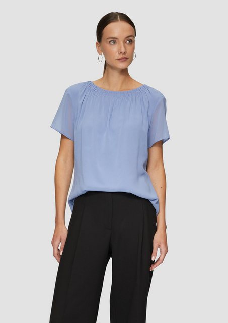 s.Oliver BLACK LABEL Kurzarmbluse Chiffonbluse mit Falten am Ausschnitt Raf günstig online kaufen