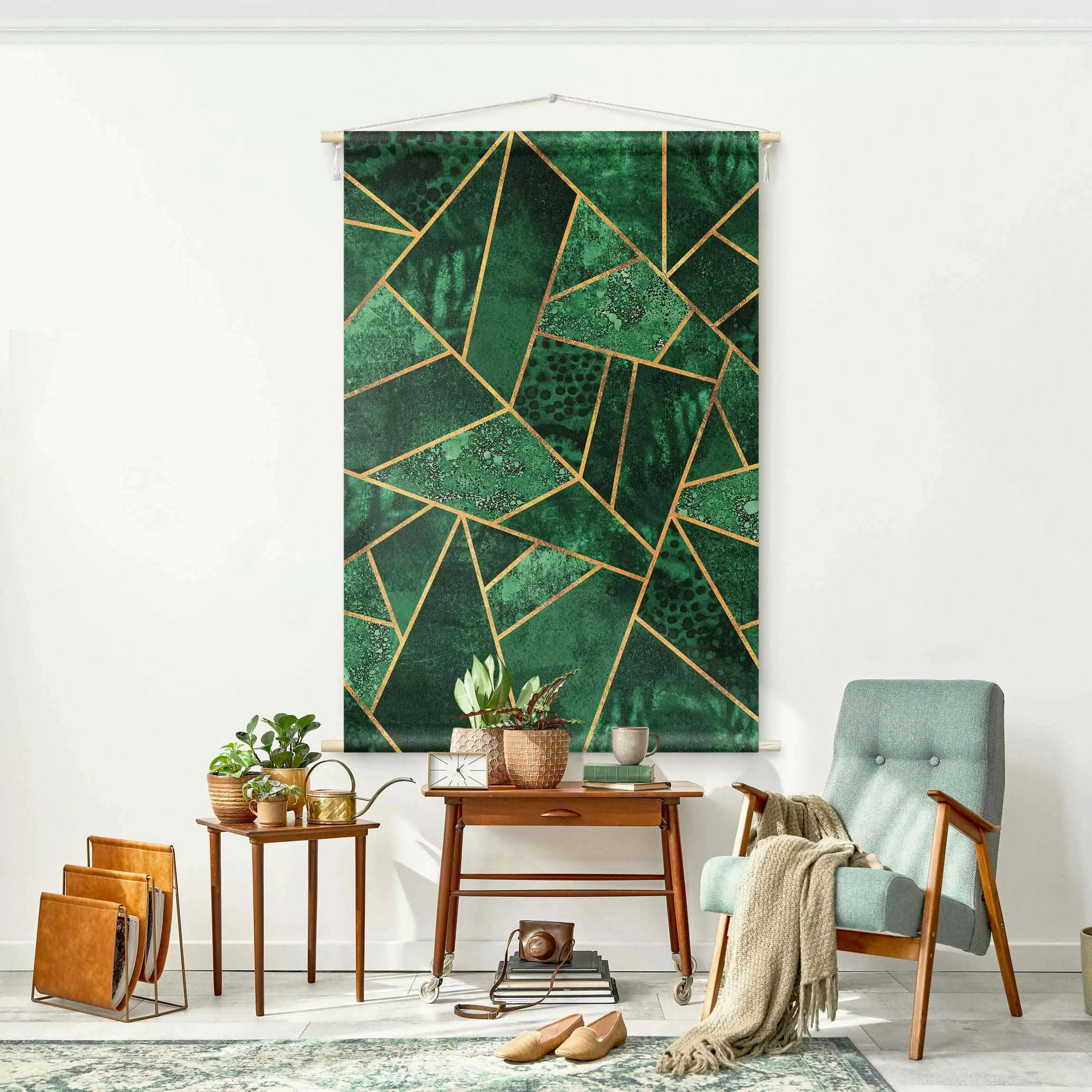 Wandteppich Dunkler Smaragd mit Gold günstig online kaufen
