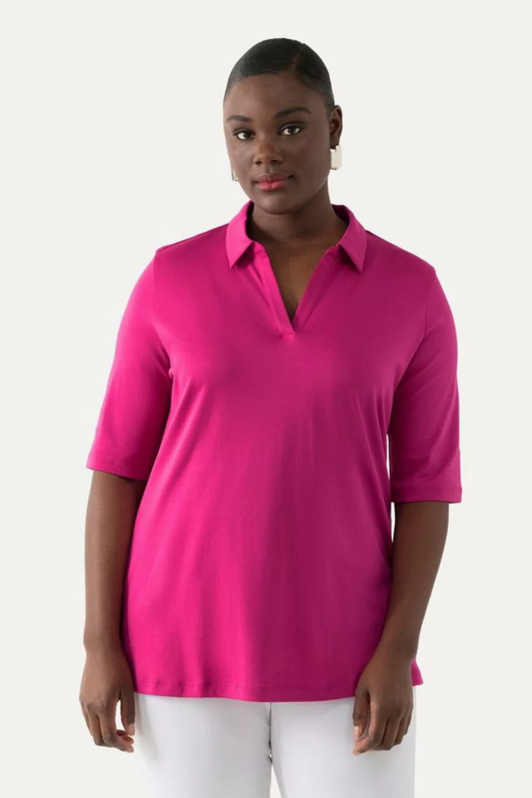 Ulla Popken Poloshirt Poloshirt Pima Cotton A-Linie Polokragen Halbarm günstig online kaufen