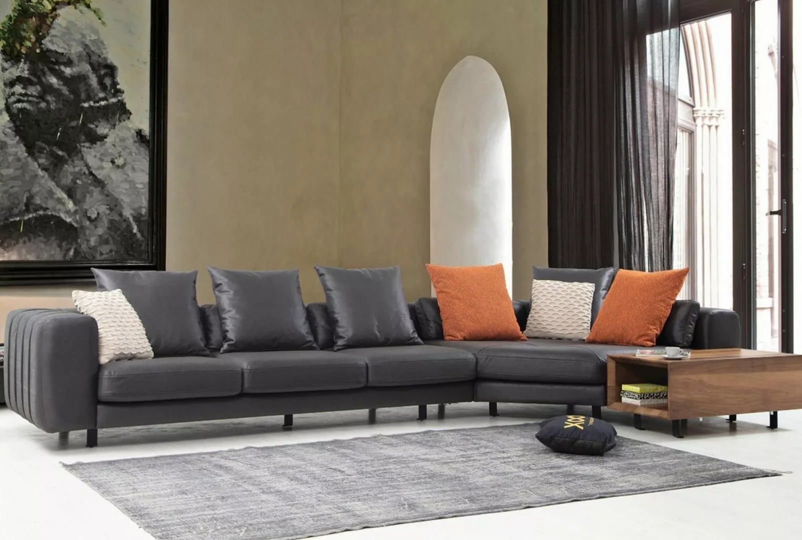 Xlmoebel Ecksofa L-förmiges Sofaset in Grau mit Tisch - Eckcouch aus Stoff, günstig online kaufen