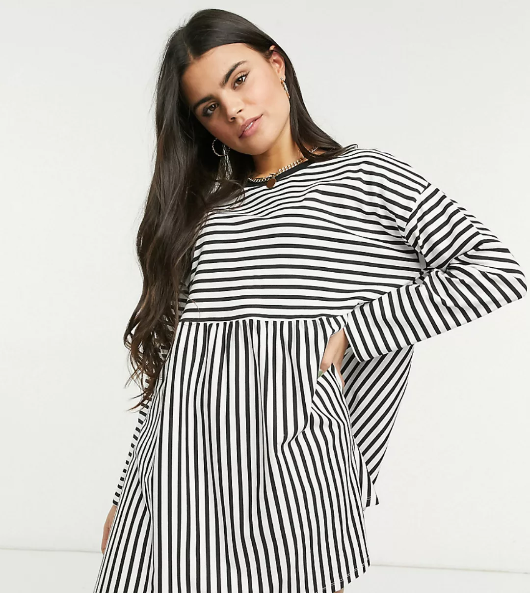 ASOS DESIGN Petite – Super-Oversize-Hängerkleid in schwarz-weiß gestreift günstig online kaufen