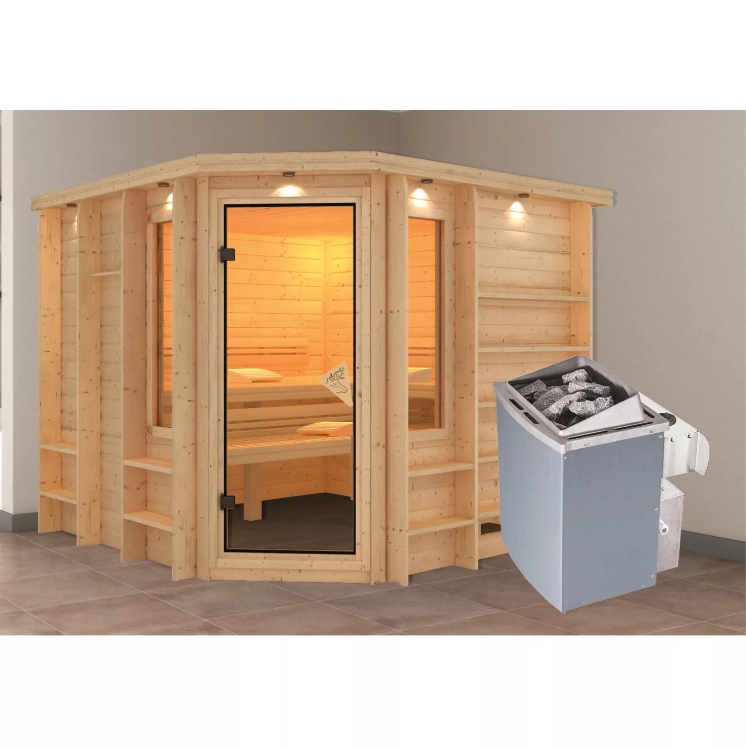 Karibu Sauna-Set Martha inkl. Ofen 9 kW mit integr. Steuerung günstig online kaufen
