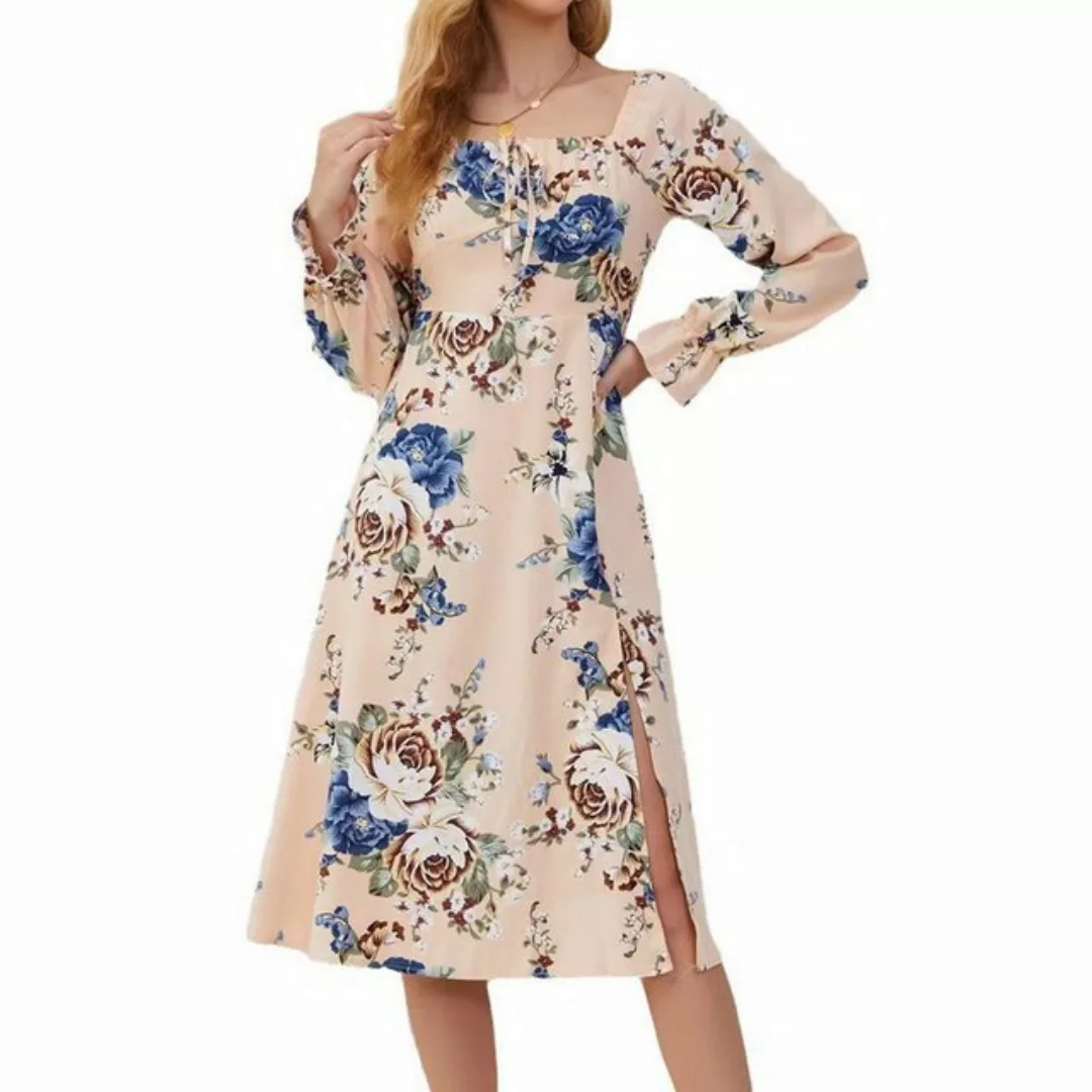 RUZU UG Dirndl Midikleid Kleid Quadratischem Ausschnitt Langen Ärmeln günstig online kaufen